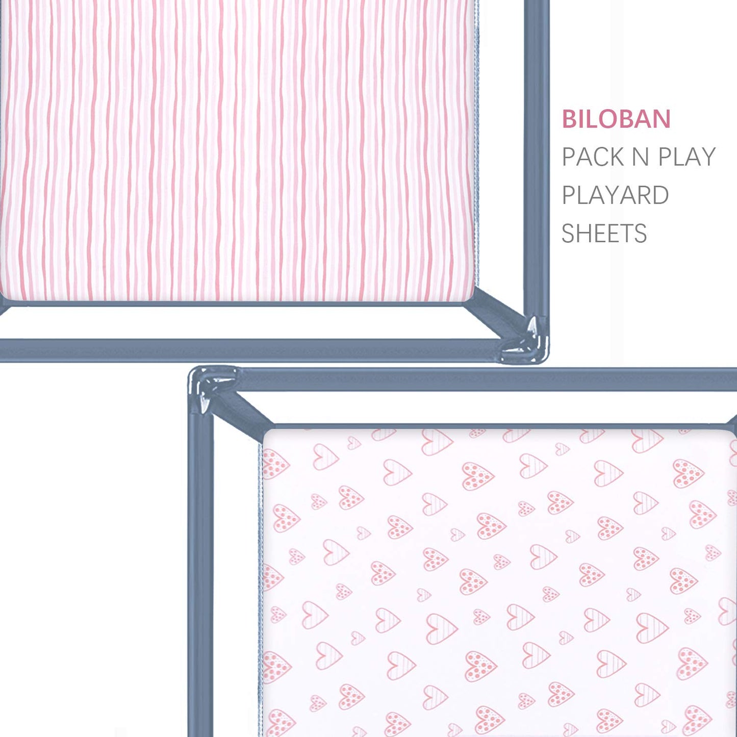 Biloban Pack And Play Sheets Fitted, 2 Pack Playard Sheets Fits For Graco Pack N Play Mattress, 100% Jersey Knit Cotton Mini Cri