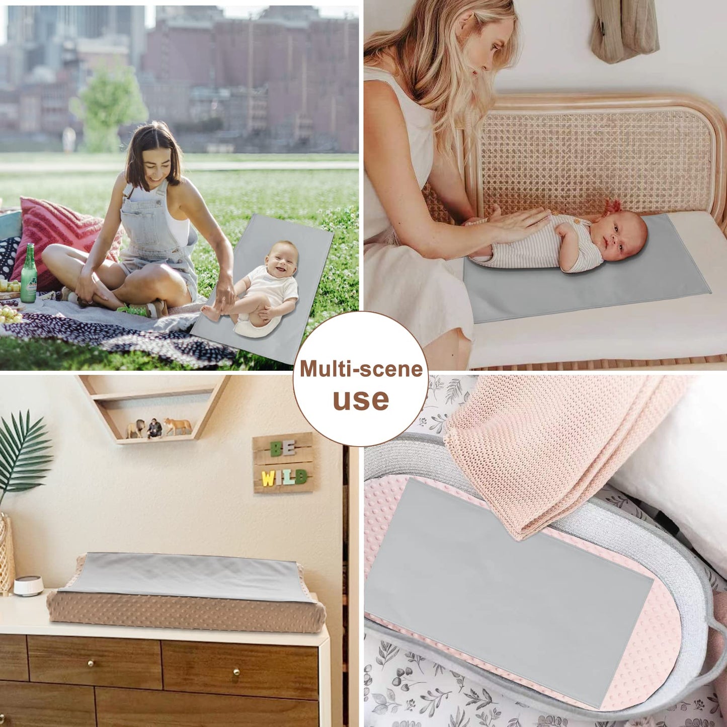 Owlowla Baby Diaper Changing Pad Portable Changing Mat Travel Changing Pad Liner For Baby And Small Toddler(Gray&Rainbow)