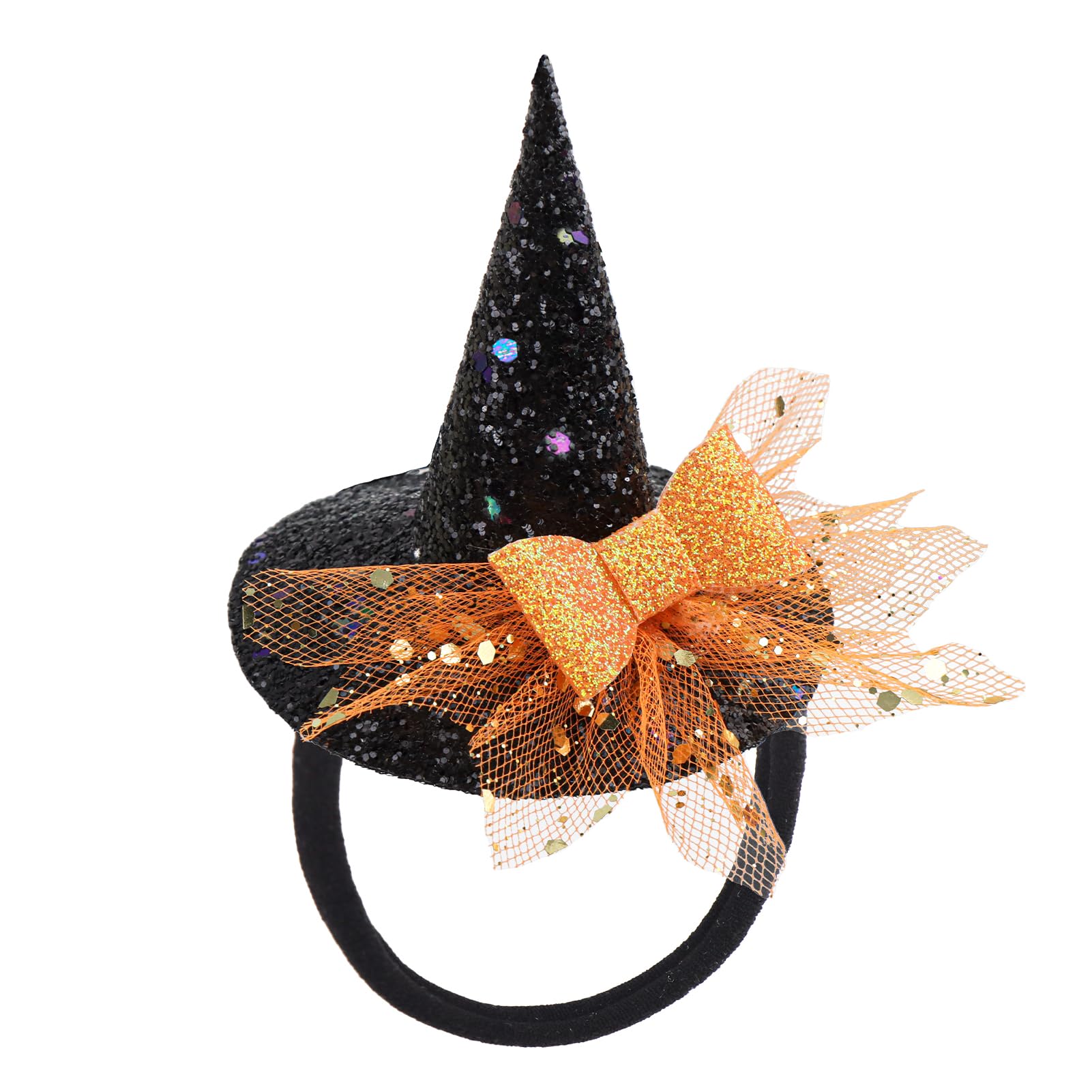 YanJie Halloween Headband for Infants Mini Witches Hat Glitter Nylon Headbands 3 Witch Hats with Orange Baby Bow Stretchy Head