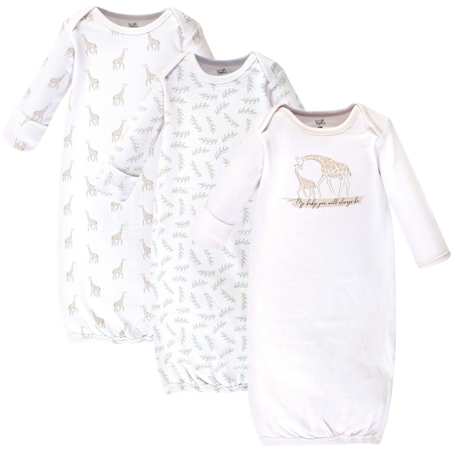 Touched by Nature Unisex Baby Organic Cotton Gowns, Little Giraffe, Preemie/Newborn