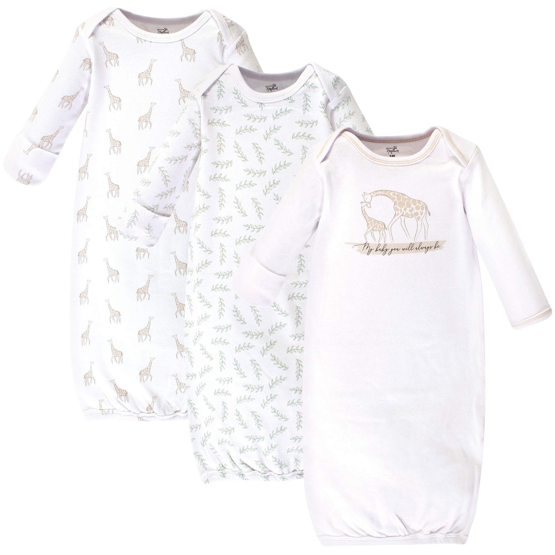 Touched by Nature Unisex Baby Organic Cotton Gowns, Little Giraffe, Preemie/Newborn