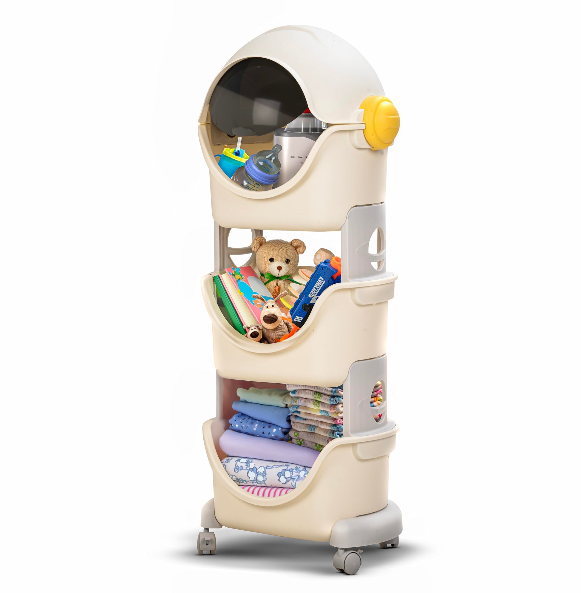 Baybee Plastic Astro Storage Organizer Wardrobe For Clothes, Korner Baby Bookshelf With Detachable 3 Level Storage Box, Wheel Lo