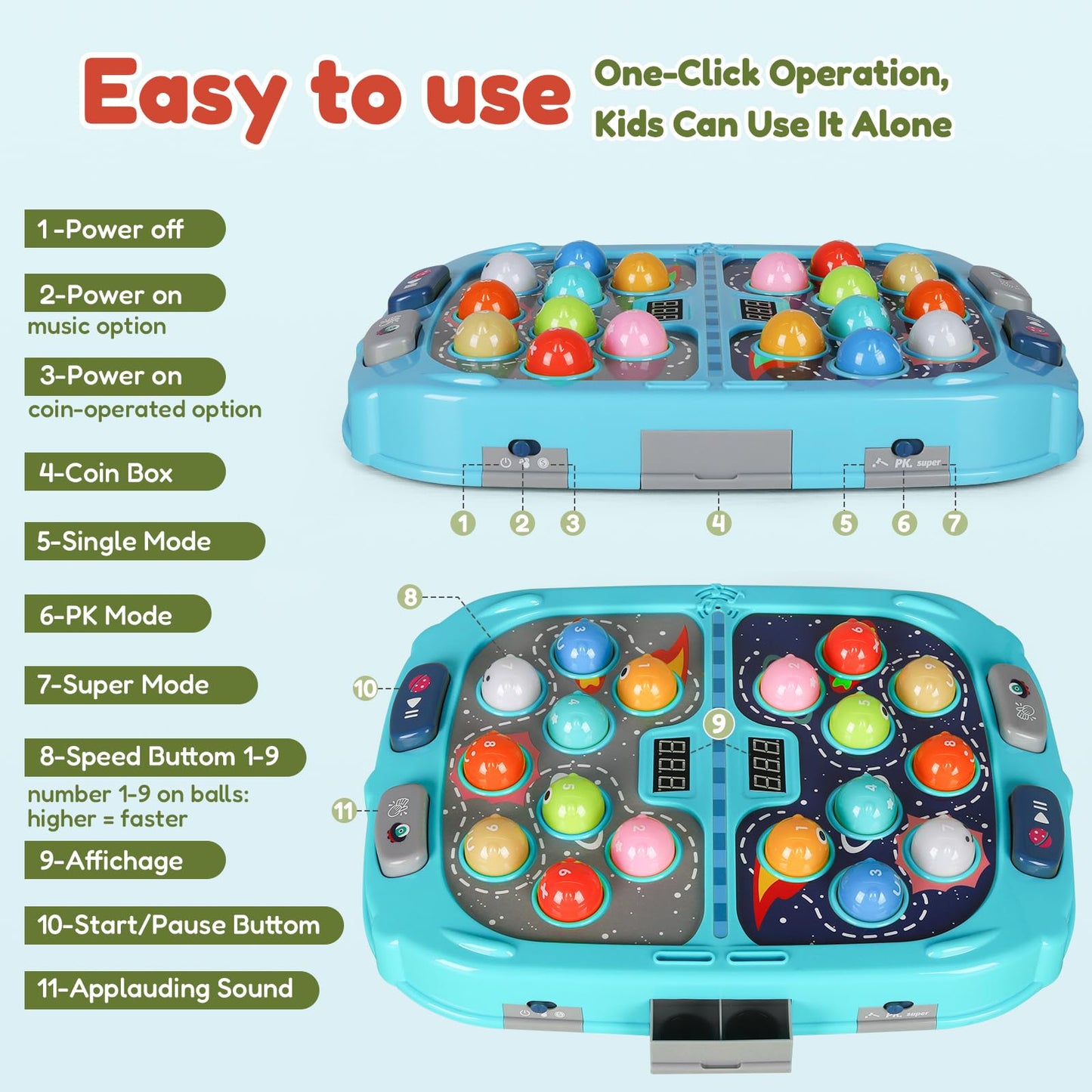 2-Player Whack Game Mole - Toys for Age 3-12 Kids,2 Hammers,3 Modes with Sound & Light,Safe Educational Pounding Toy,Birthday fo