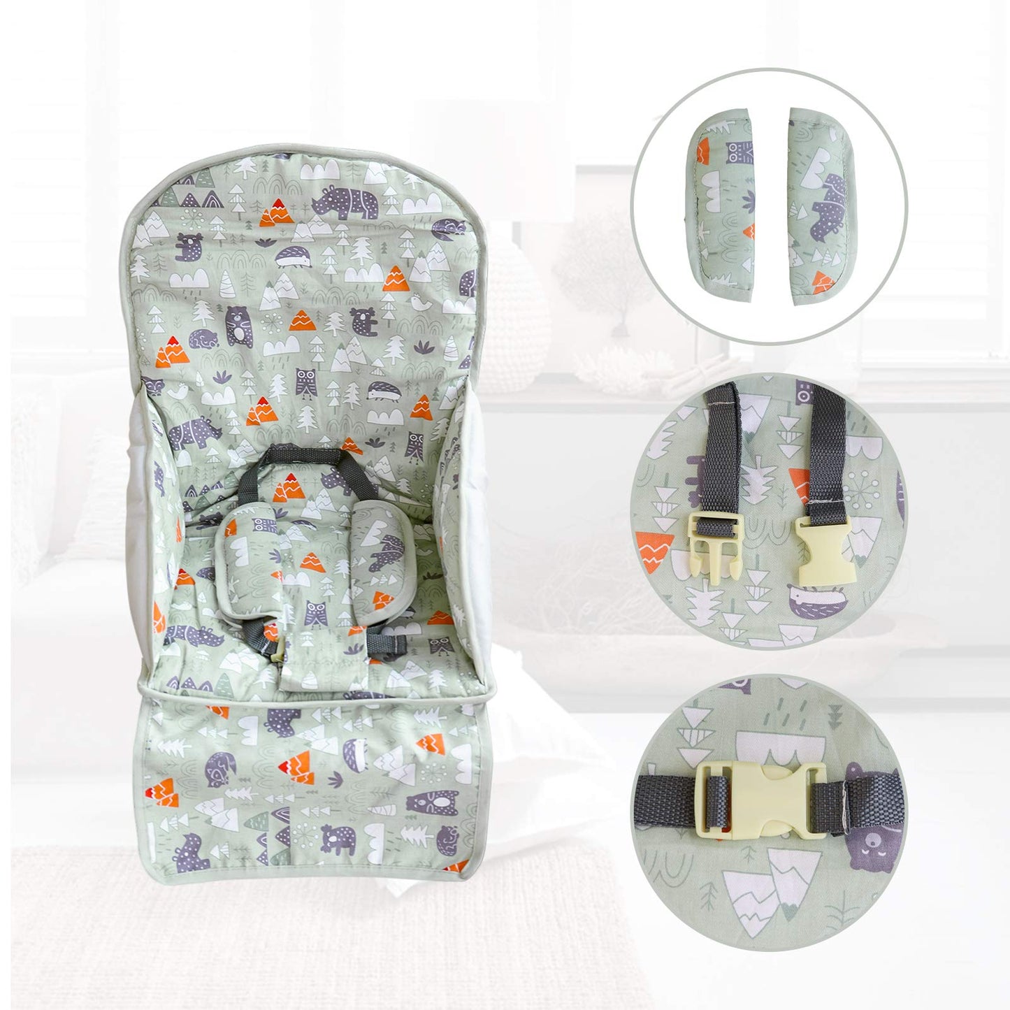 High Chair Pad, High Chair Cushion, High Chair Cover Pad, Safe And Comfort, Soft And Breathable, Cute Pattern, Baby Sits More Co