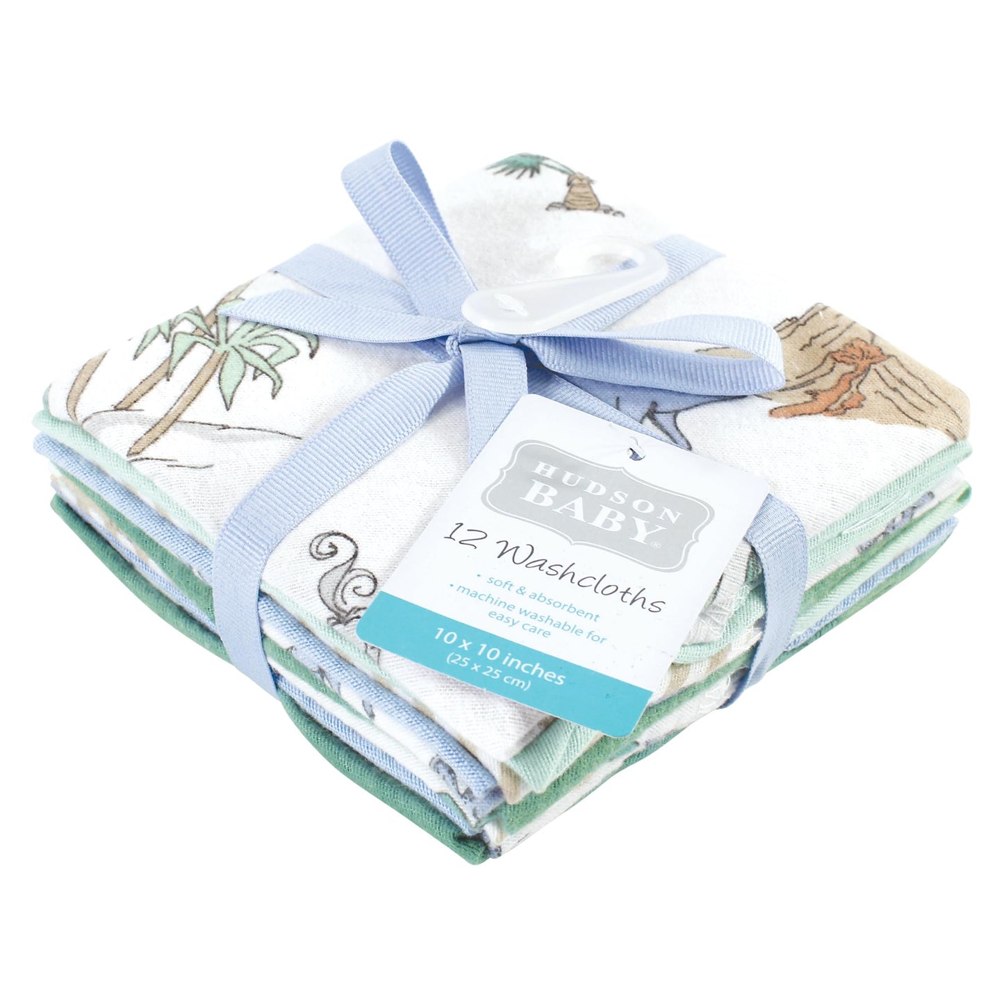 Hudson Baby Unisex Baby Flannel Washcloths, Boy Dino World 12Pk, One Size
