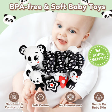 Baby Carseat Toy Black & White Rattle Spiral Hanging Activity Stroller Toy for Newborns Boys and Girls - Coala