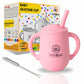 ZoZoBaa Small Silicone Sippy Cup with Straw, Lid & Handles, Light Pink
