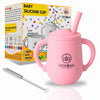 ZoZoBaa Small Silicone Sippy Cup with Straw, Lid & Handles, Light Pink