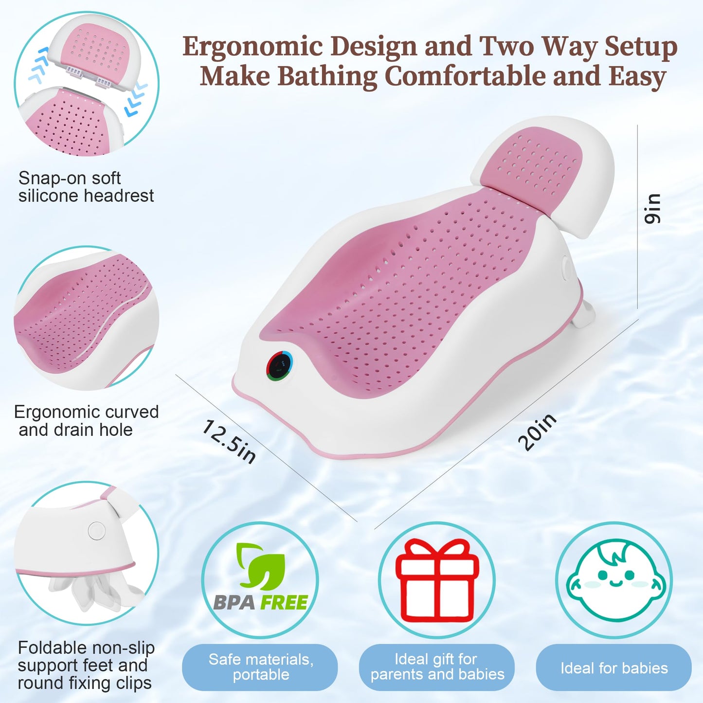 Baby Bath Support Newborn Bathtub With Thermometer,Foldable Baby Tubs For Newborns Baby Bathtub,Sink Baby Bath Tub For Newborn T