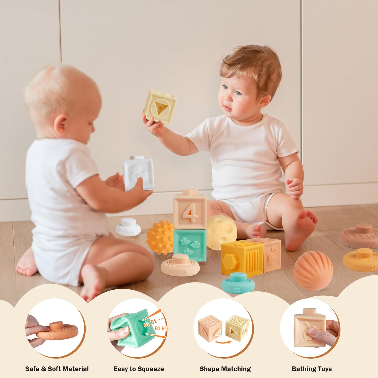 Baby Toys 6-12 Months Montessori Toys for Babies 6-12-18 Months,Wooden Stacking Building Blocks,Infant Teething Toys Sensory Bal