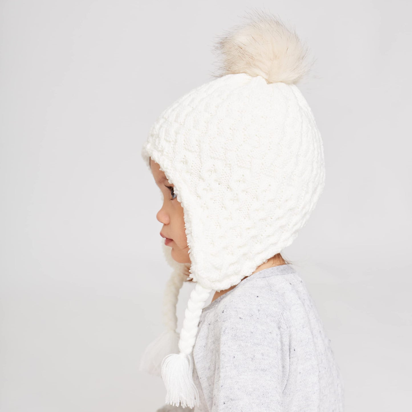 Langzhen Infant Pom Pom Beanie Kid Winter Hats Toddler Cap Knit Warm Beanies Caps For Baby Boys Girls(White,6-12 Months)