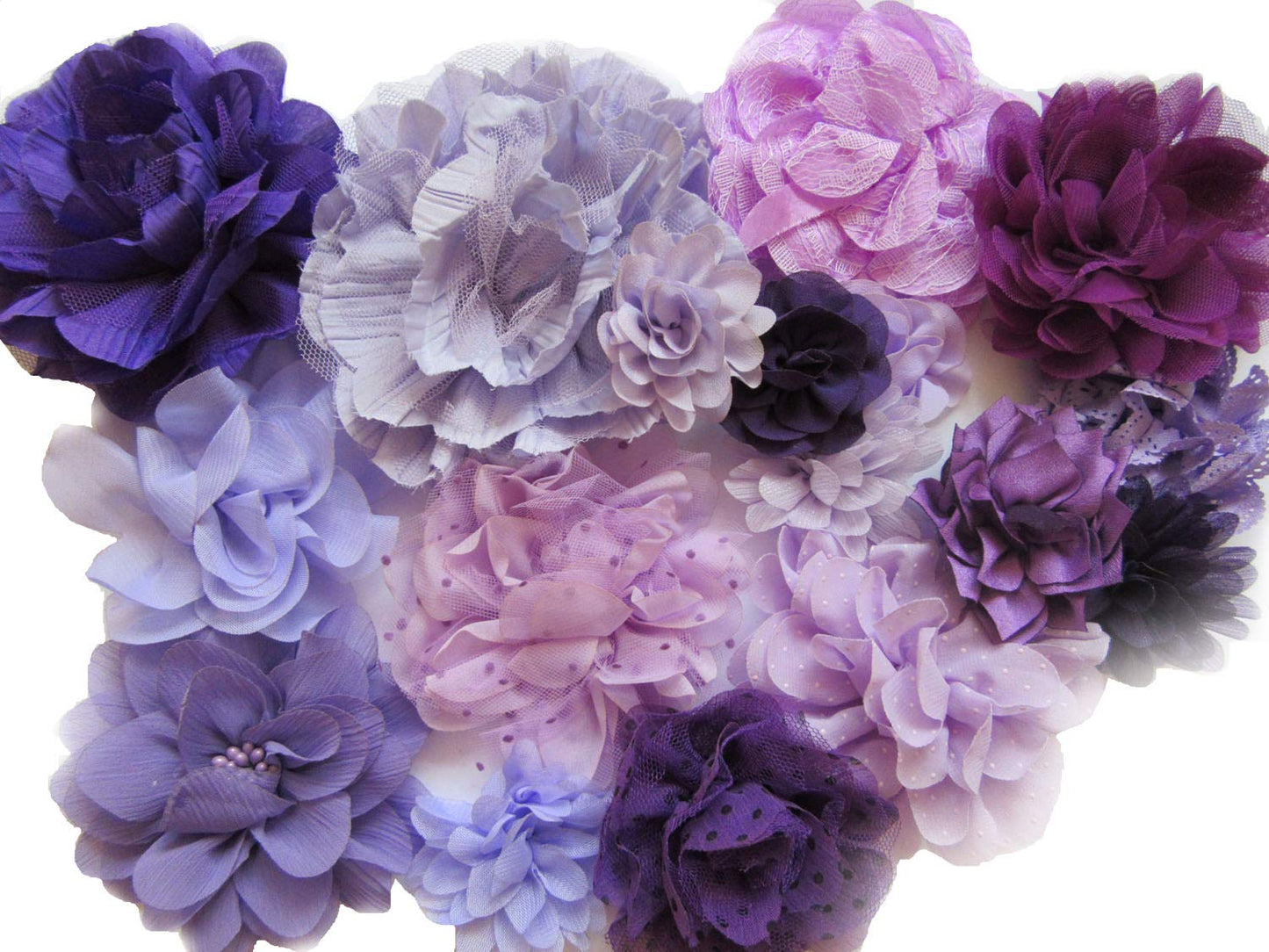 Yycraft 15Pcs Purple/Lavender Chiffon Lace Hair Flower For Girls Headband Baby Flowers Bows,Crafts,Party Decoration(2'-4.5')