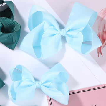 Sky Blue Bows For Girls,6Pcs Hand-Made Grosgrain Ribbon Hair Bows Alligator Clips Hair Accessories For Little Teen Toddler Girls