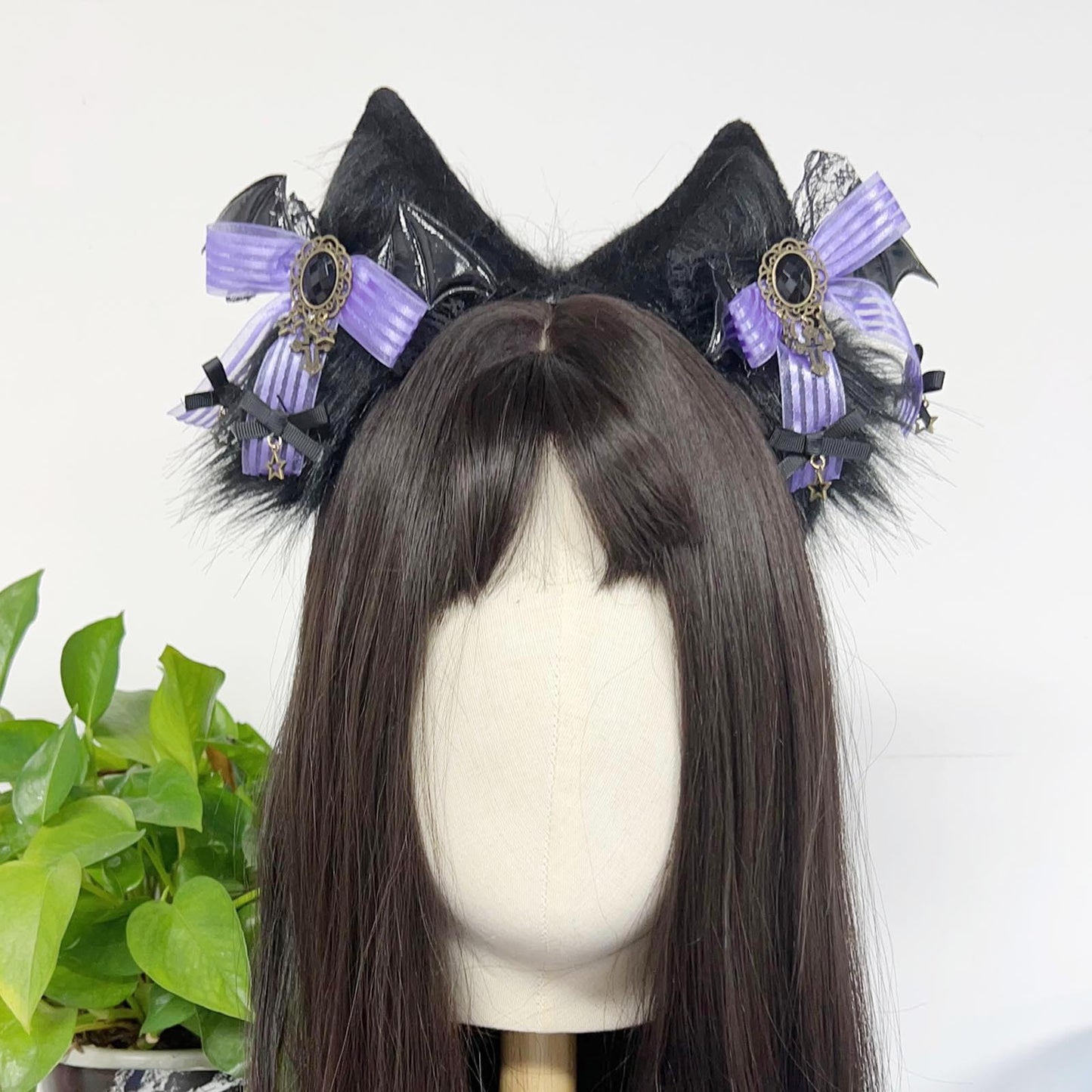 Vigvan Cat Ears Wolf Fox Ears Animal Cosplay Cute Head Accessories For Halloween (H Black)