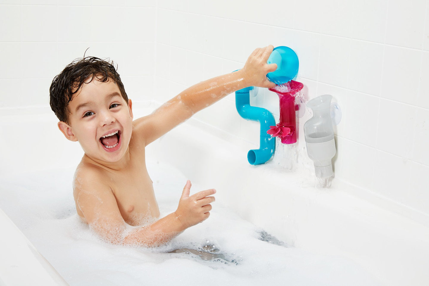Boon Tubes Toddler Bath Toys - Bathtub Building Toys with Suction Cups - Toddler Sensory Toys and Bathtub Essentials - Blue - 3