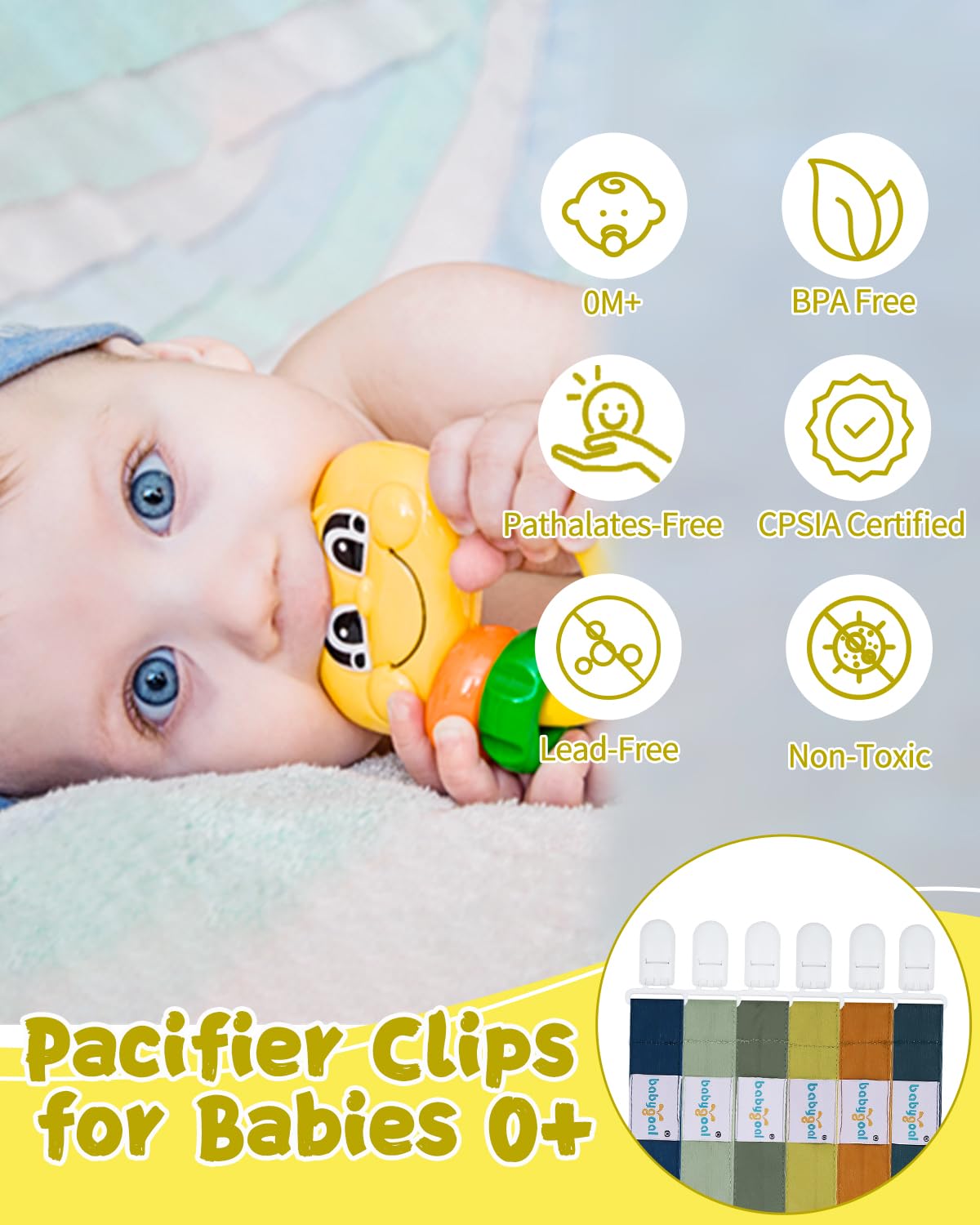 Babygoal Neutral Pacifier Clips, 6 Pack Binky Paci Holder Leashes For Baby Boys And Girls Fits For Most Pacifier, Binkie Styles