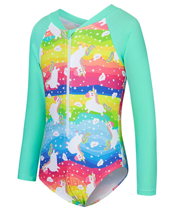 Baby Girls Summer One Piece Swimsuit Size 5 Cute Unicorn Long Sleeve Rashguard Swimwear Bathing Suit With Upf 50+ 4-5T