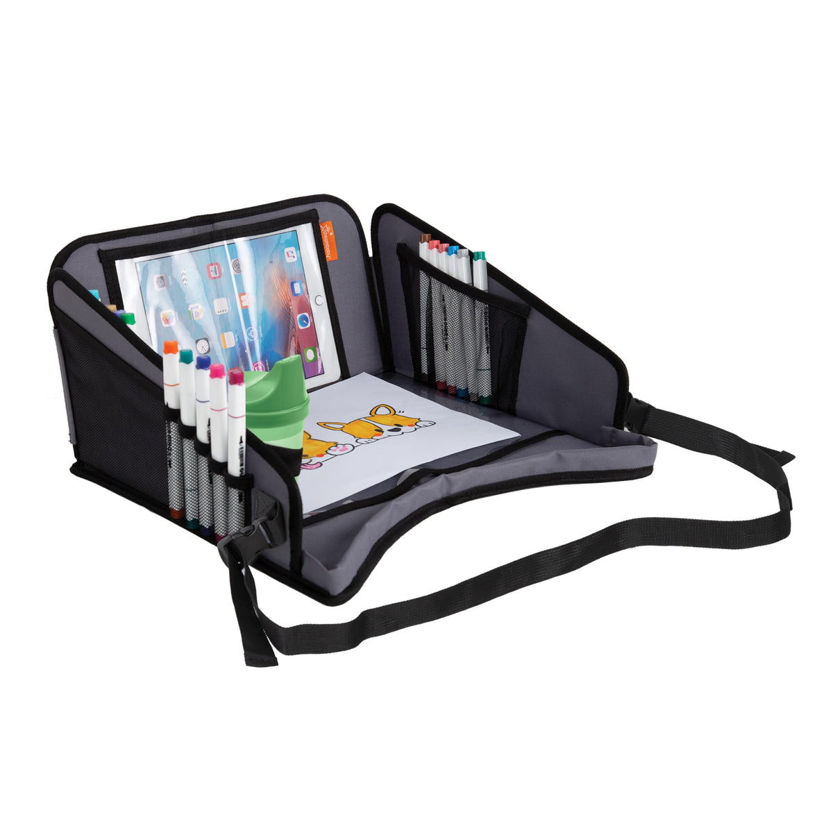 Dreambaby Snack N Play On The Go Activity Travel Tray Table For Toddlers With Tablet Ipad Holder, Cup Holders, Snack Tray, And