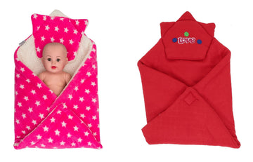 CTMKIDS Baby Wrap with Cushion Cap for Kids 74x84 cm  Pink & Baby Wrap with Cap for Kids 74x74 cm  Red