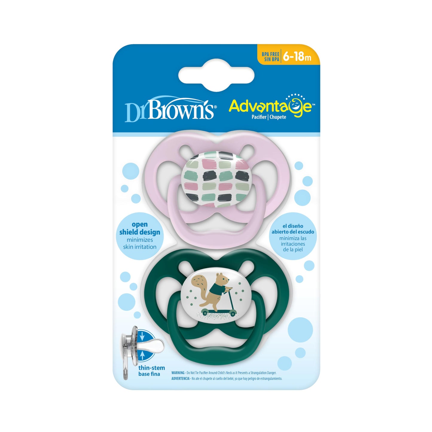 Dr. Brown'S Advantage Baby Pacifiers, 6 -18 Month, Pink, 2 Count
