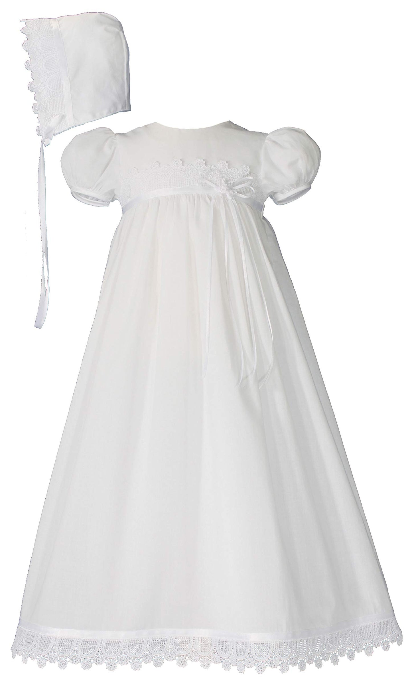 Little Things Mean A Lot 100% Cotton Handmade Girls Christening Special Occasion Dress With Italian Lace - 12M