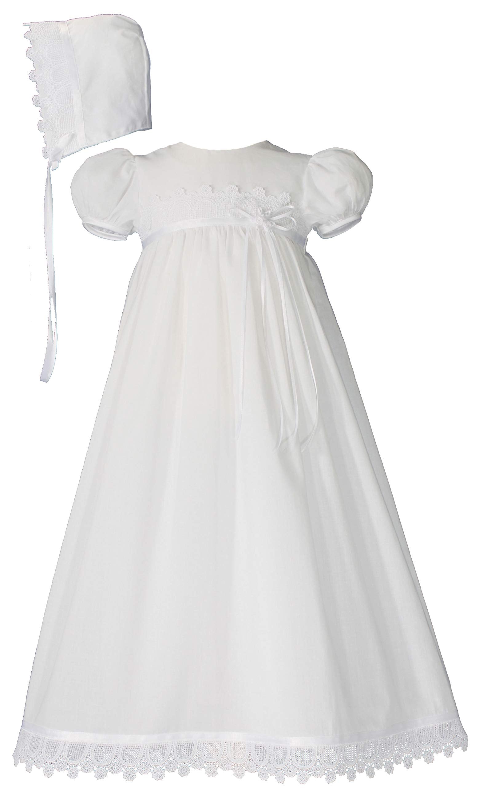 Little Things Mean A Lot 100% Cotton Handmade Girls Christening Special Occasion Dress With Italian Lace - 12M