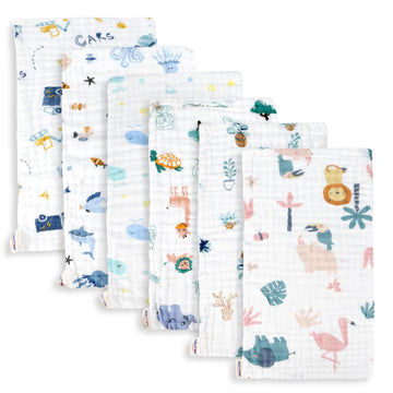 Maliton Muslin Baby Burp Cloths 6 Pack Large 20x10 100% Cotton Burp Rags Absorbent and Soft 6 Layers Muslin Cloth Baby Essen