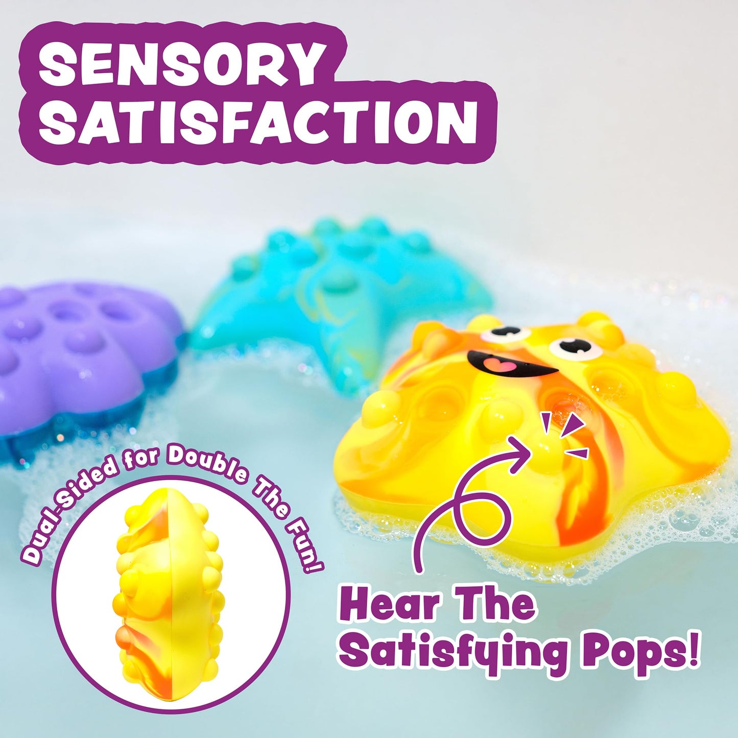 Tub Works Tub Poppers Popping Kids & Toddler Bath Toys, 3 Pack | Push, Poke, Squish & Pop it Fidget Toys for The Bathtub | Irres