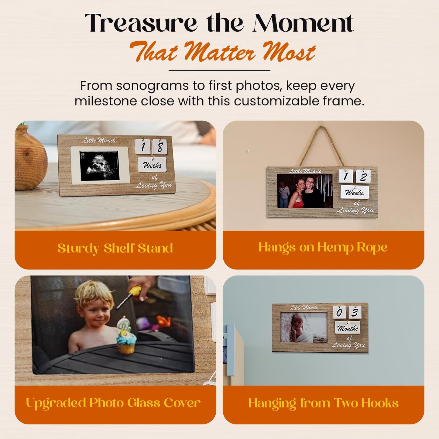 Yelloiris Brown Ultrasound Sonogram Picture Frame With Milestone Tracker - Elegant Wooden Keepsake For Expecting Parents - Nurse