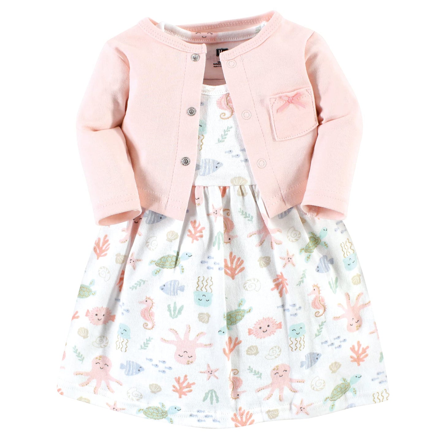 Hudson Baby Womens Cotton And Cardigan Set Casual Dress, Pastel Sea, 5T Us