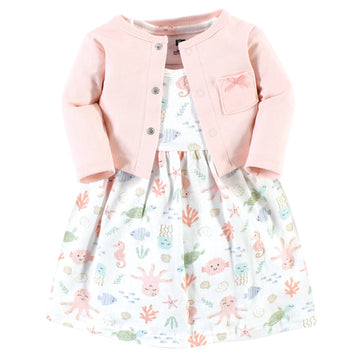 Hudson Baby Womens Cotton And Cardigan Set Casual Dress, Pastel Sea, 5T Us