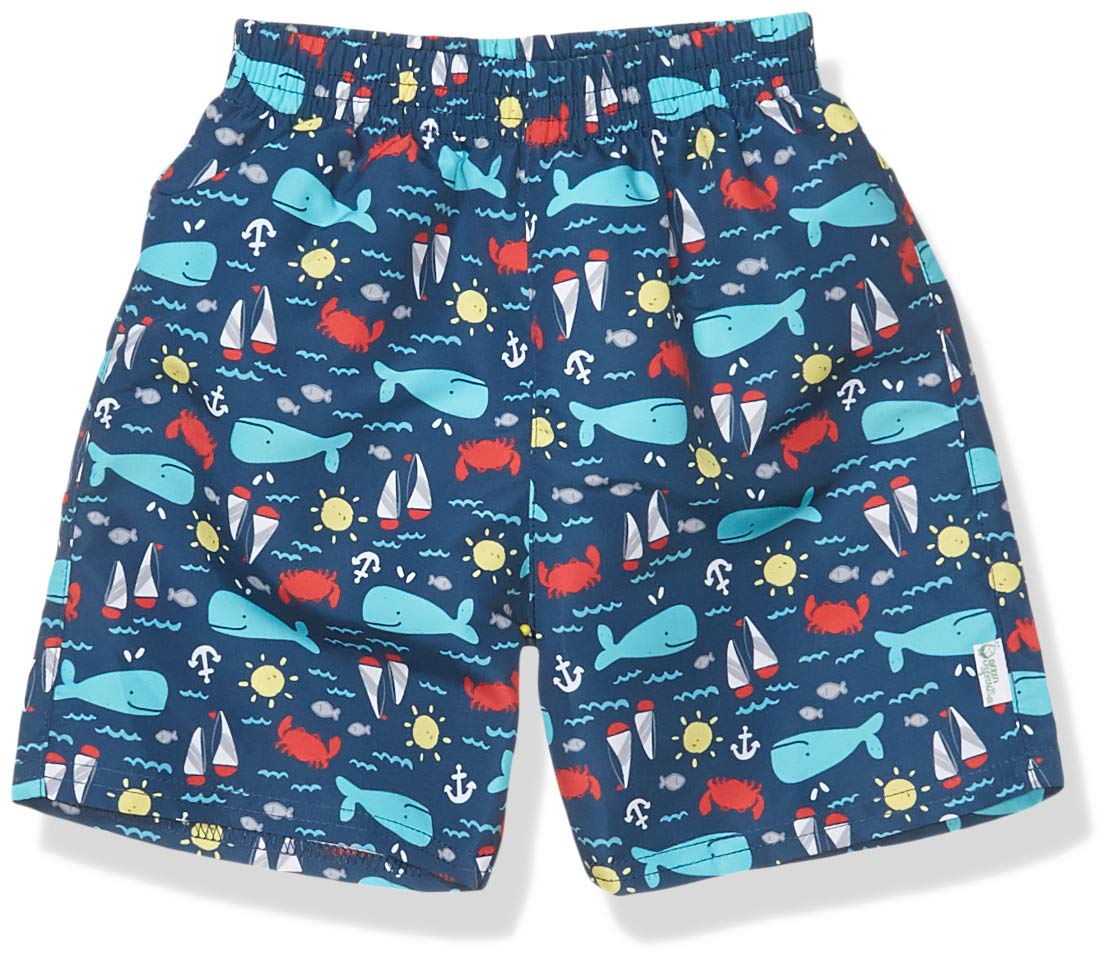 I Play. By Green Sprouts Baby-Boys Trunks With Built-In Reusable Swim Diaper,Navy Nautical Whale,18Mo