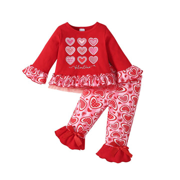 Ovmxqso Toddler Girl Valentine'S Day Outfit Baby Ruffle Sleeve Shirt Flared Pant Set St Patricks Day Clothes(Red, 3-4T)