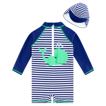 3-6 Months Swimsuit Boys Whale Sunsuits One Piece Swimwear With Sun Hat Upf 50+ Sun Protection Bathing Suits
