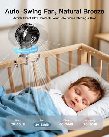 Auto-Swing Portable Stroller Fan, Rechargeable Baby Stroller Cooler With Max 47 Hours Runtime, Ultra-Quiet Clip On Fan With 120