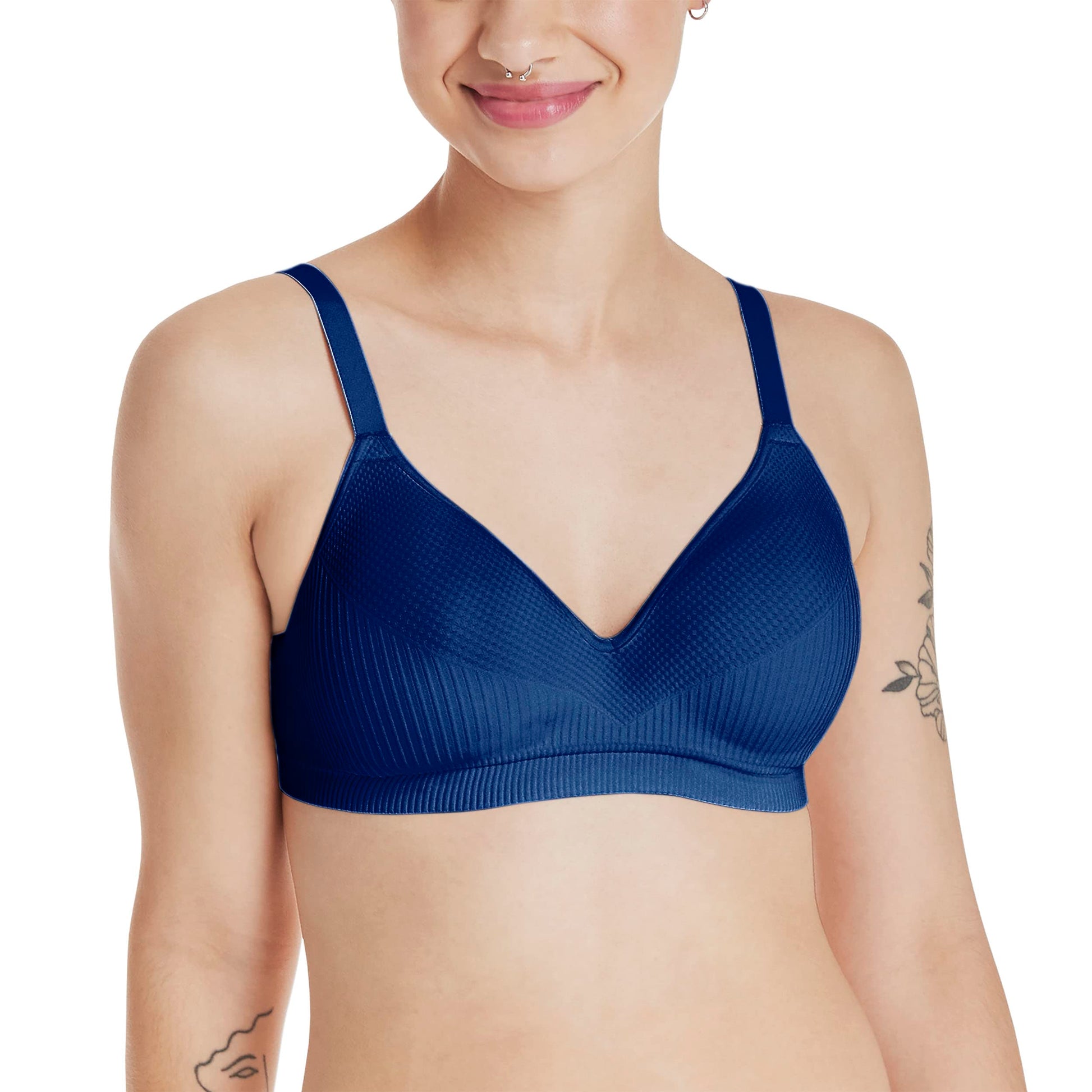 Hanes Womens Perfect Coverage Wireless Bra With Foam, Comfortflex Fit, Smart Sizes S-3Xl, In The Navy Rib, Xx-Large
