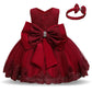 Nnjxd Baby Girls Lace Dress Bowknot Flower Dresses Wedding Pageant Baptism Christening Tutu Gown Size (90) 12-18 Months #Red