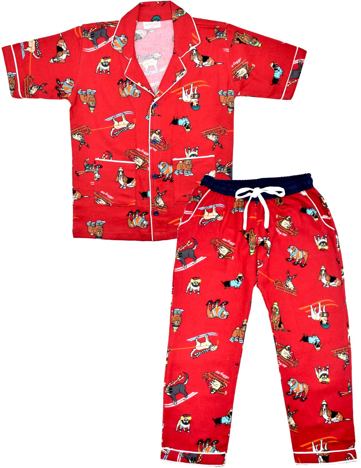 SHOPmOZO Unisex Pure Cotton Printed Short Sleeve Night Suit for Boys and Girls Pyjama Top Combo Set (SM00518UNISEXSWPT_67 Year
