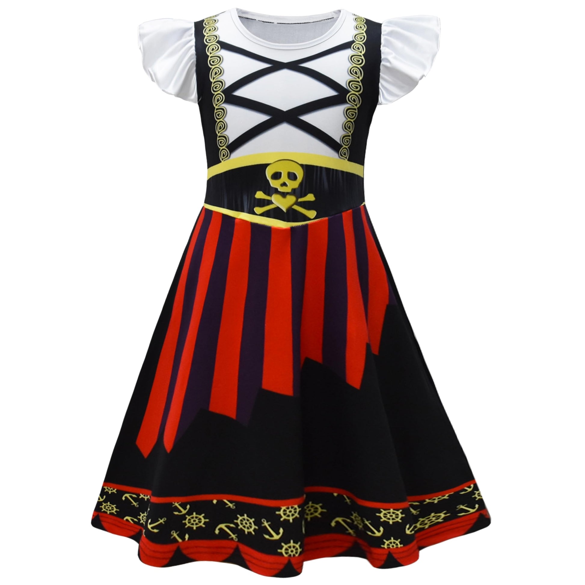 Aovclkid Girls Pirate Dress Buccaneer Costume Birthday Party Dress Halloween Cosplay Outfits(5T,White)