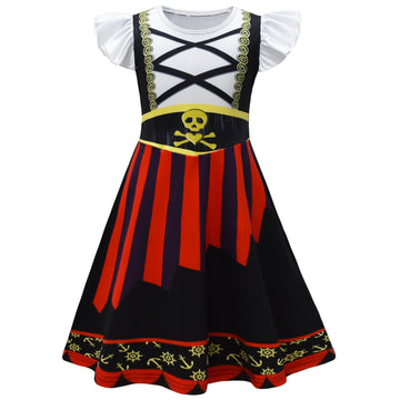 Aovclkid Girls Pirate Dress Buccaneer Costume Birthday Party Dress Halloween Cosplay Outfits(5T,White)