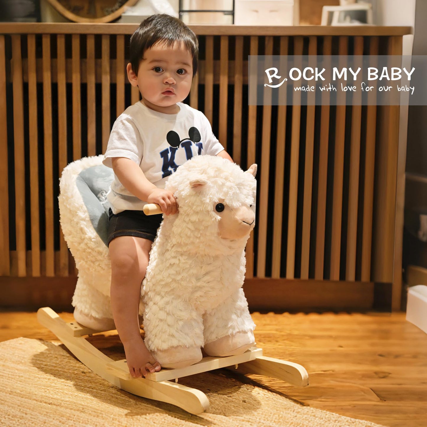 Rock My Baby Baby Rocking Horse Alpaca Llama with Chair, Plush Stuffed Animal Rocker, Wooden Rocking Toy Llama Animal Ride on fo