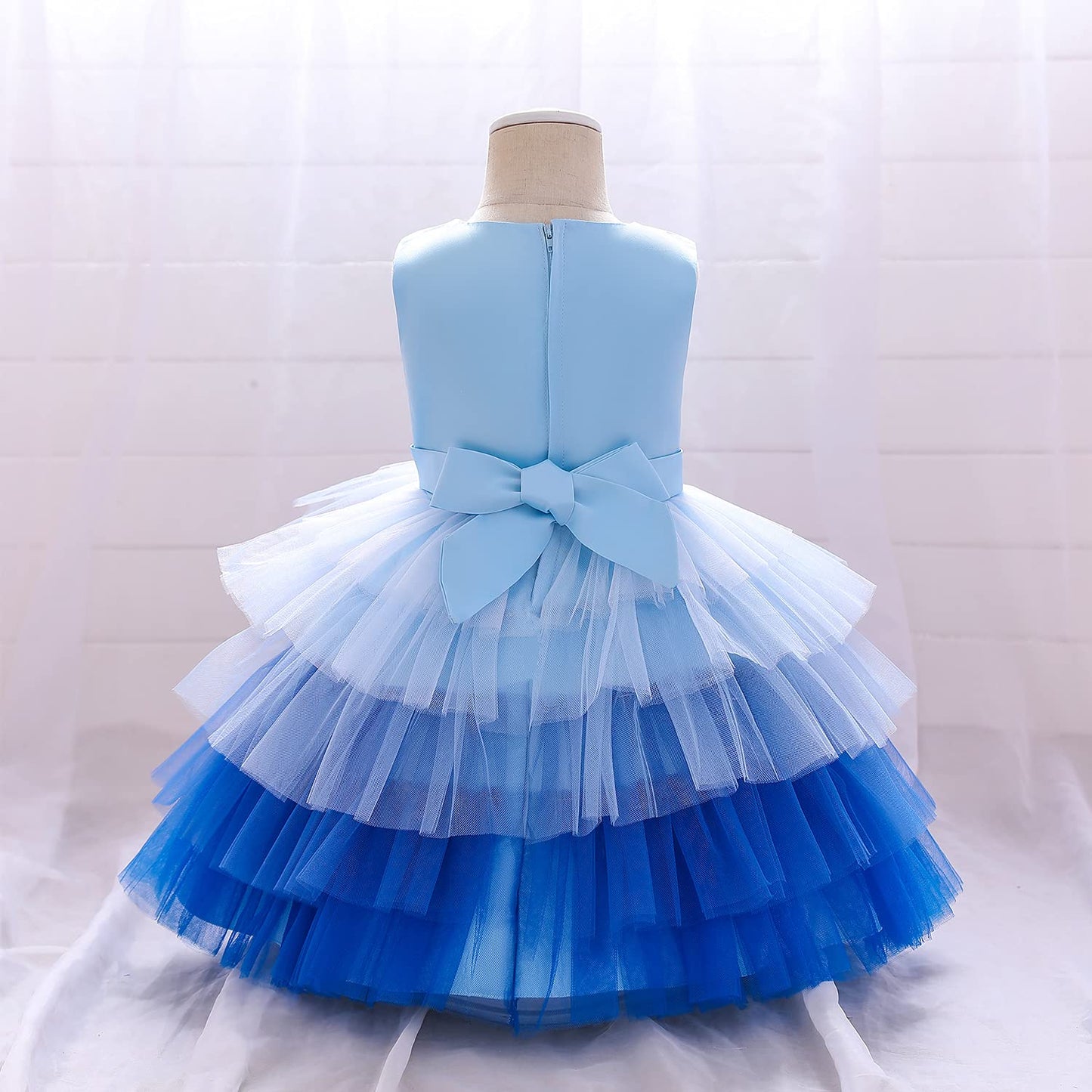 Flower Baby Girl Lace Dress Toddler Tulle Sleeveless Bow Princess Party Wedding Pageant Bridesmaid (Blue.12-24 Months)