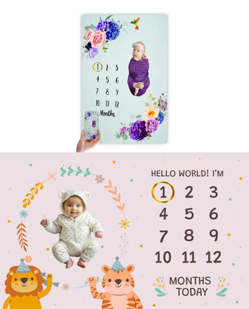 Hoolloomooloo Baby Milestone Blanket Combo  Jungle & Floral Themes  Soft Backdrop for Monthly Baby Photos  Perfect for Newbor