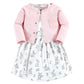 Hudson Baby Baby Girls Hudson Infant Girl Cotton And Cardigan Set, Bunny Floral, 9-12 Months Casual Dress, Bunny Floral, Months