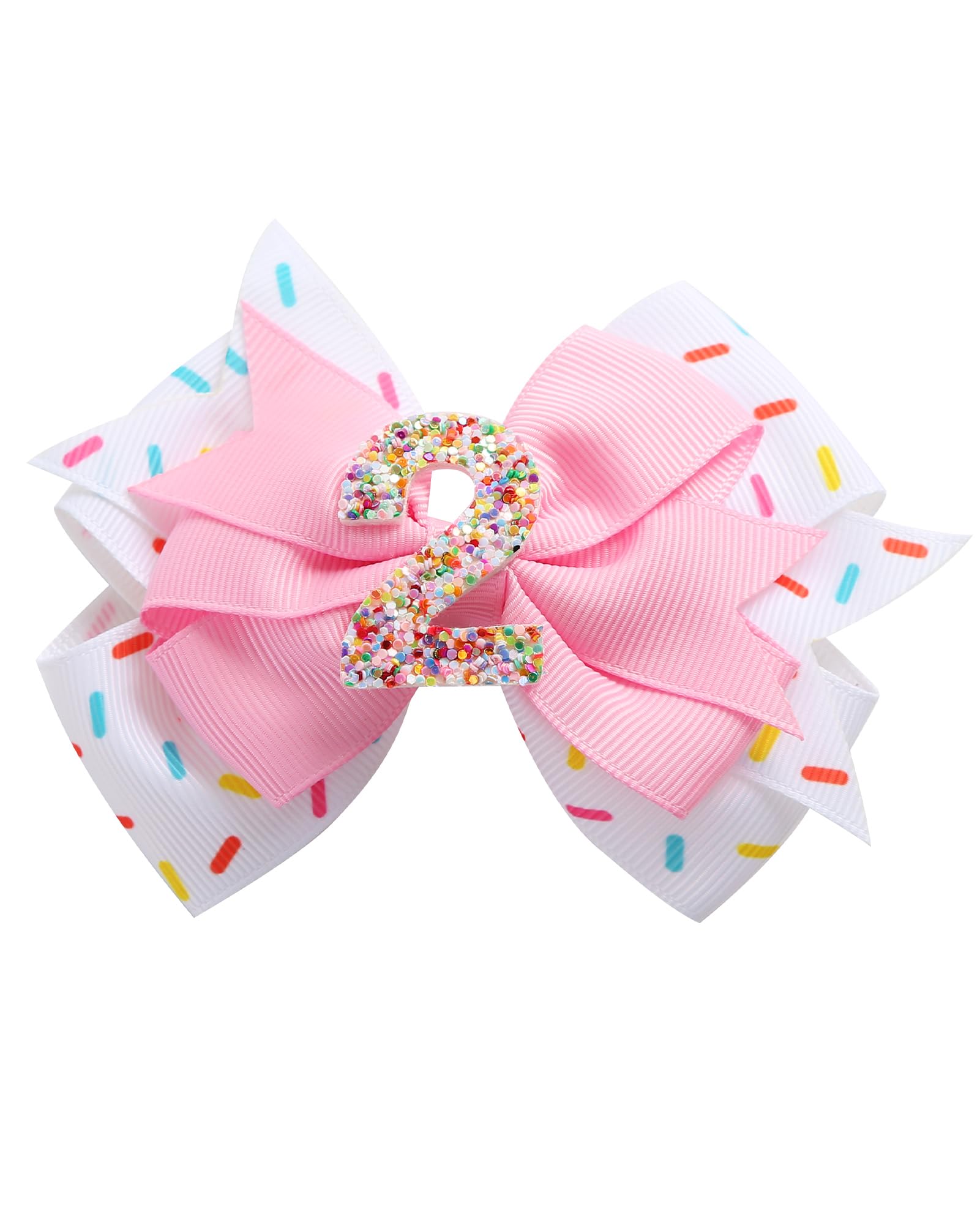 Birthday Hair Bow For Baby Girls 1 2 3 4 5 6 Years Sprinkle Decorations Confetti Ice Cream Party Pink Hair Accessories For 2Nd B