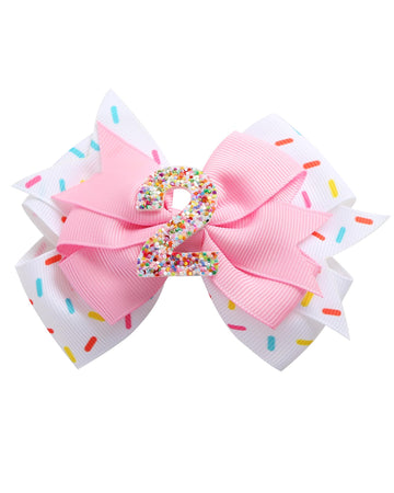 Birthday Hair Bow For Baby Girls 1 2 3 4 5 6 Years Sprinkle Decorations Confetti Ice Cream Party Pink Hair Accessories For 2Nd B