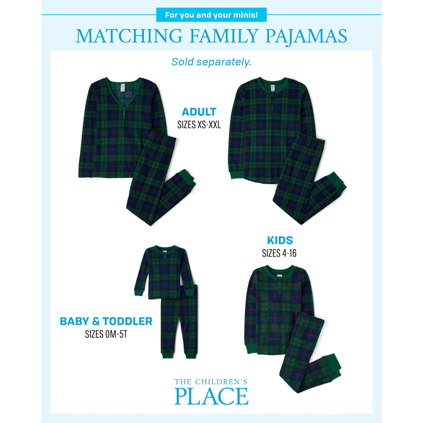 The Children'S Place Baby Kids 2 Piece Family Matching, Plaid Thermal Pajamas Sets, Green Tartan