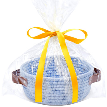 Abenkle Small Storage Basket, Mini Round Cute Tiny Cotton Rope Woven Boho Decorative Toy Organizer For Nursery,Spa, Empty Gift B