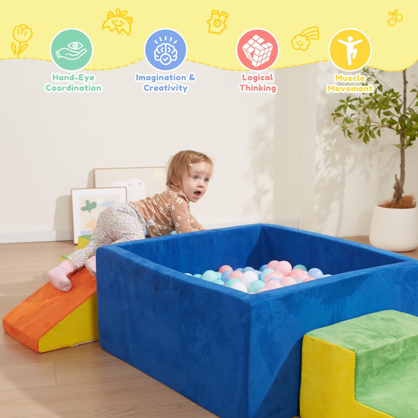 Hahasole Foam Climbing Toys For Toddlers, 6Pcs Climb & Crawl Activity Playset, Climbing Blocks With Large Ball Pit (Excluding Ba
