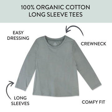 Honestbaby Multipack Long Sleeve T-Shirts Tee 100% Organic Cotton Infant Baby, Toddler, Little Kids, Girls, Unisex, Prep School